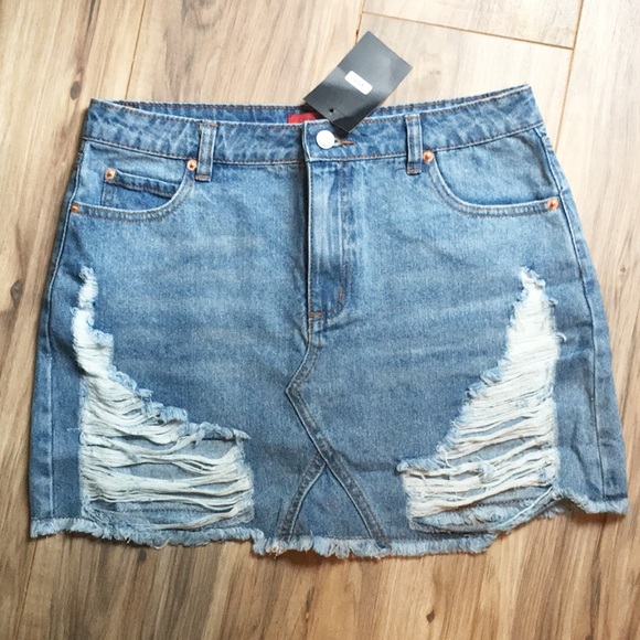 . OOTDFASH Distressed High Waist Denim Skirt - Picture 4 of 9